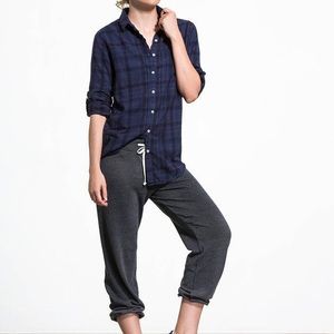 Navy plaid flannel Henley shirt